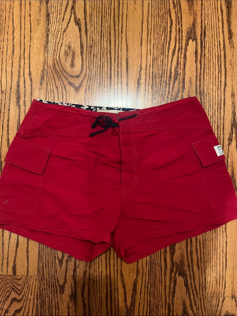 Abercrombie & Fitch Red Cargo Drawstring Shorts